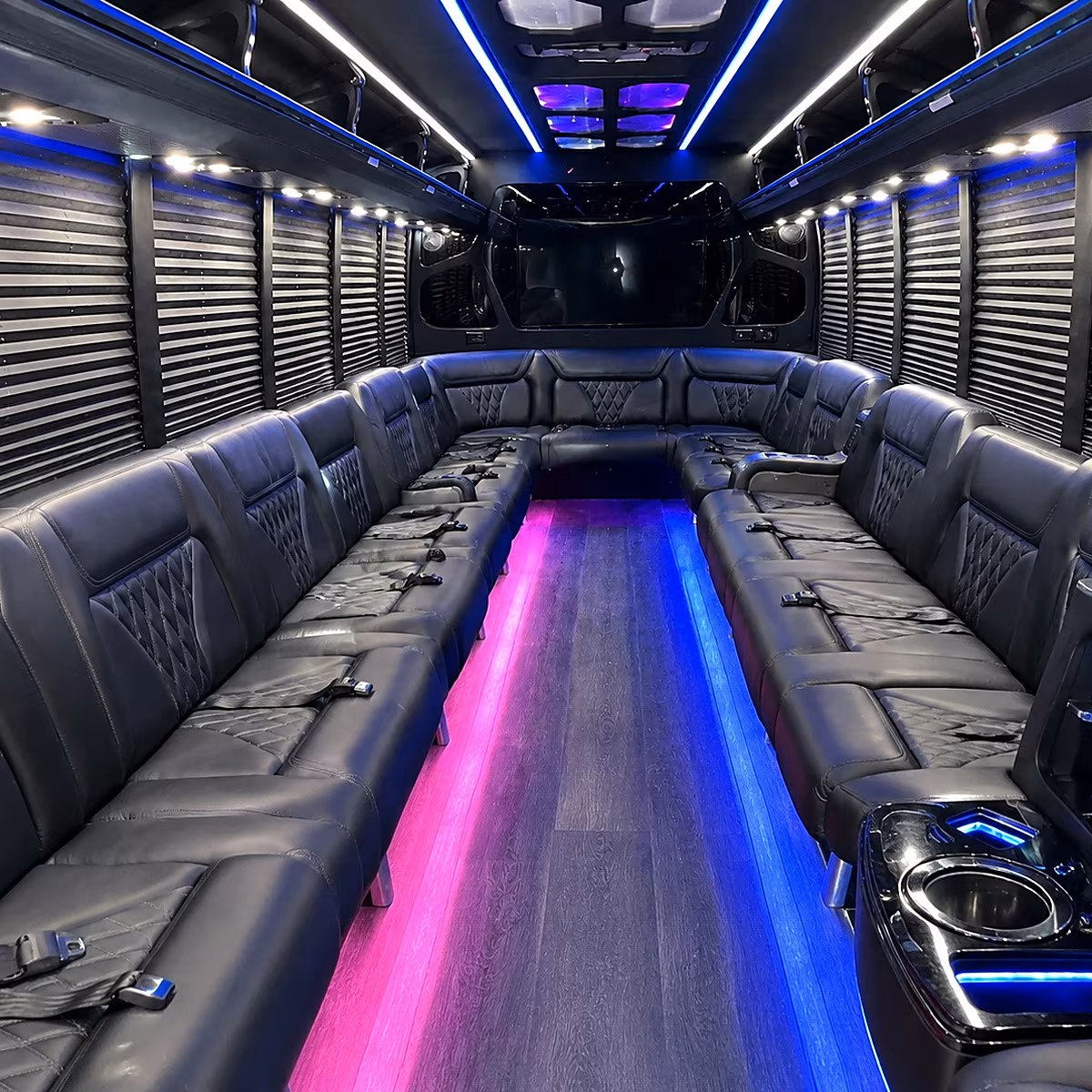 Meridian Birthday, Sweet 16, & Quinceañera Transportation party bus interior