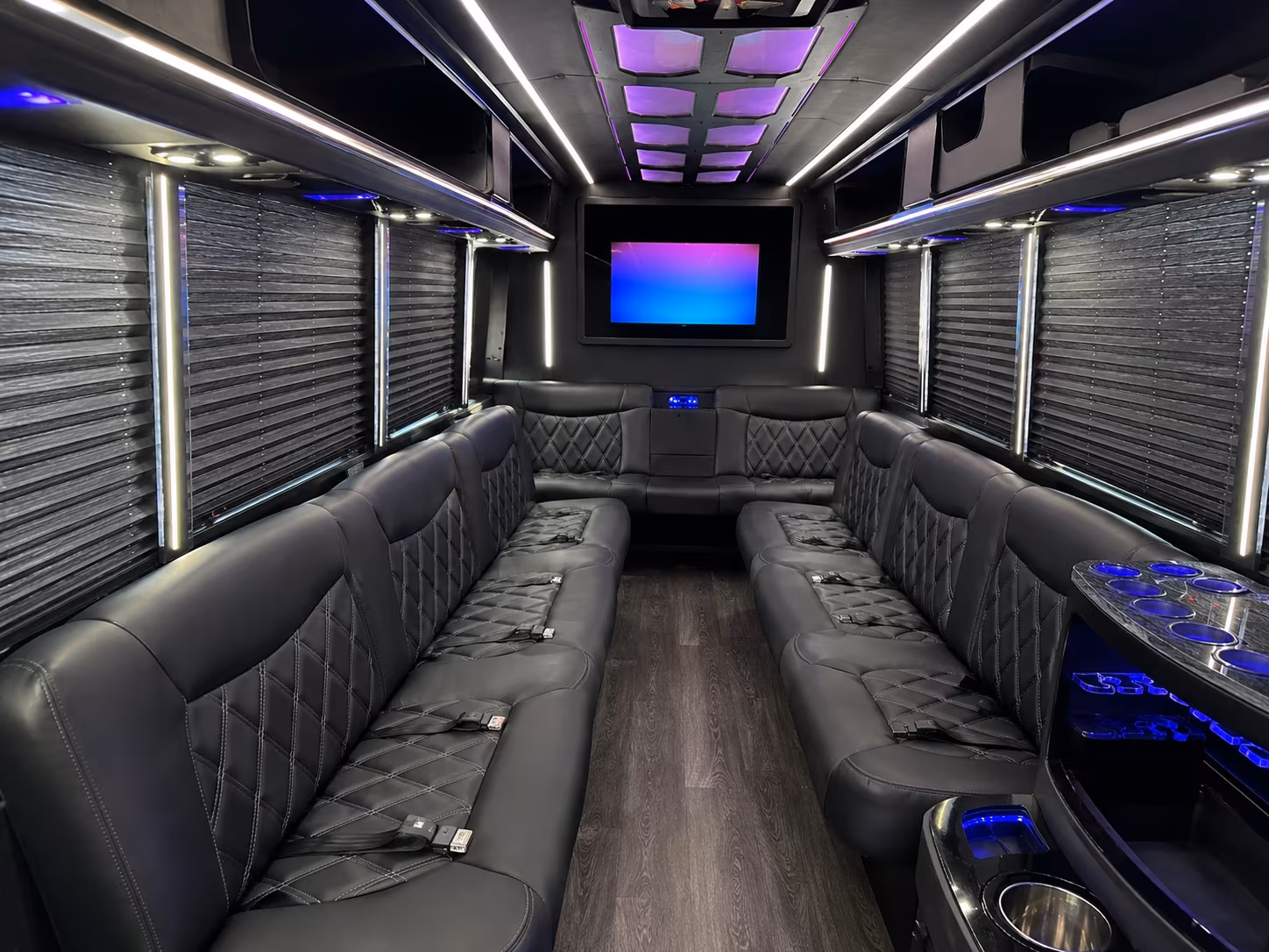 Meridian Birthday, Sweet 16, & Quinceañera Transportation party bus interior