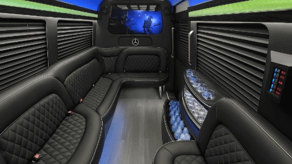 Interior of Charter Bus Company Layton's 14 Passenger Sprinter Limousine in Layton