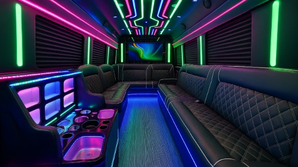 Interior of Charter Bus Company Caldwell's 30 Passenger Party Bus in Caldwell