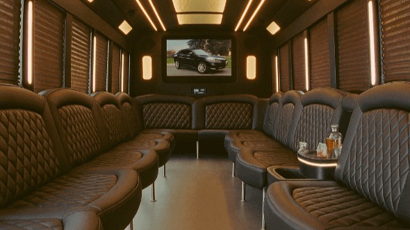 Interior of Charter Bus Company Caldwell's 40 Passenger Party Bus in Caldwell