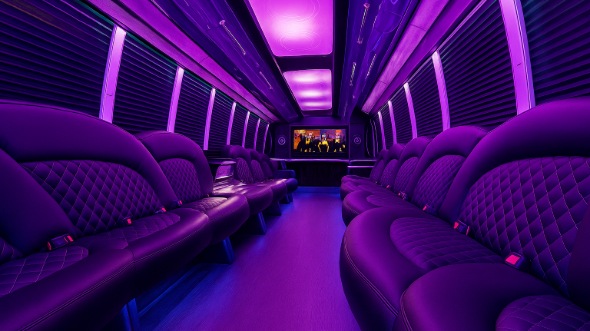 Interior of Charter Bus Company Idaho Falls's 50 Passenger Party Bus in Idaho Falls